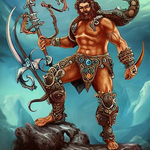 Image similar to poseidon, d & d style, trending on artstation, colorful, intricate,