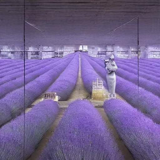 Image similar to A beautiful installation art. Think of it as a parallel universe. But maybe it’s the real one, and we’re in a dream. lavender by Will Eisner subtle
