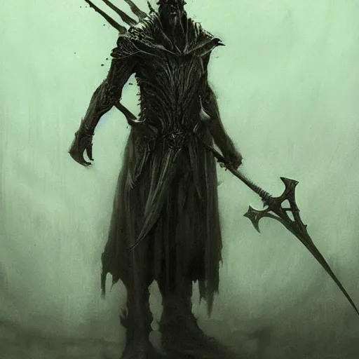 Image similar to executioner concept art, beksinski, wayne barlowe, adrian smith concept art, ruan jia, weta workshop the hobbit, trending on artstation, dark soul concept art, elden ring concept art, demon soul concept art, the witcher concept art