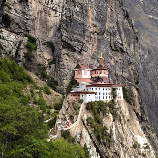 Image similar to a monastery on the rocks of a mountain, like the name of the rose