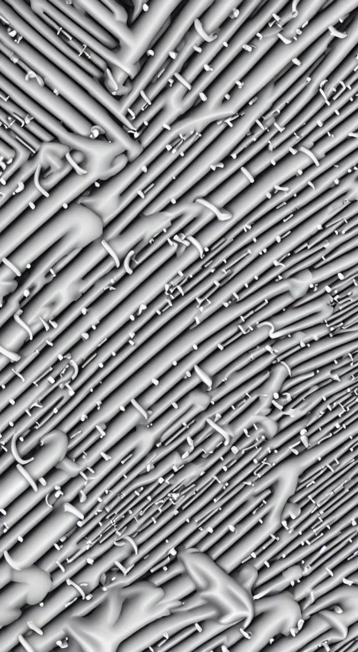 Image similar to an arrangement of ceramic pipes in the shape of vocal tracts ejecting a pattern of fractal jet streams of air, highly detailed, 8 k, unreal,