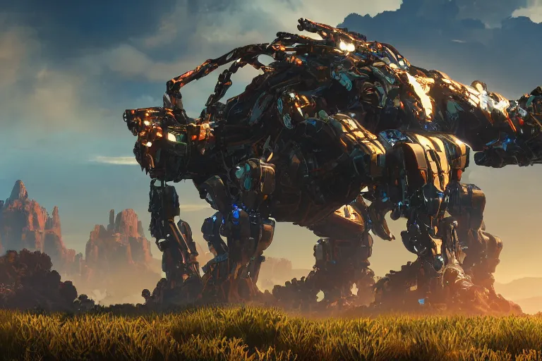 Prompt: slitherfang machine mecha animal beast robot of horizon forbidden west horizon zero dawn bioluminiscence global illumination ray tracing hdr fanart arstation by sung choi and eric pfeiffer and gabriel garza and casper konefal