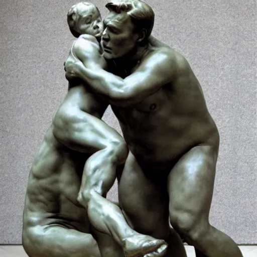 Image similar to conan o'brien and andy richter, by auguste rodin, bronze