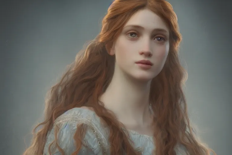 Image similar to beautiful portrait of a beautiful woman, Portrait, Rays of Shimmering Light, Natural Lighting, Artstation, by Pre-Raphaelite Brotherhood, Unreal Engine