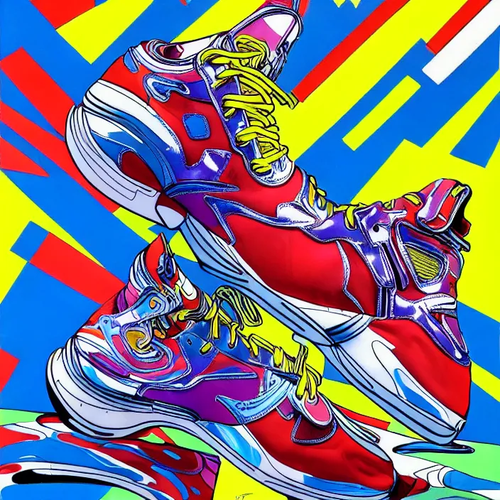 Image similar to futuristic sneakers in jeff koons hip hop bauhaus style, highly detailed, hyper realistic, art by todd mcfarlane