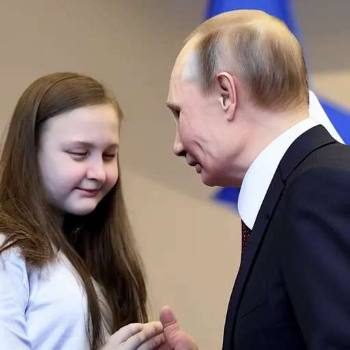 Prompt: putin teams up with a mysterious teenage girls