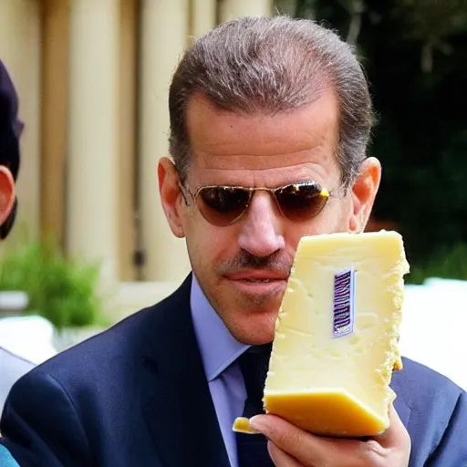 Image similar to Hunter Biden addicted to cheese, highly detailed photo