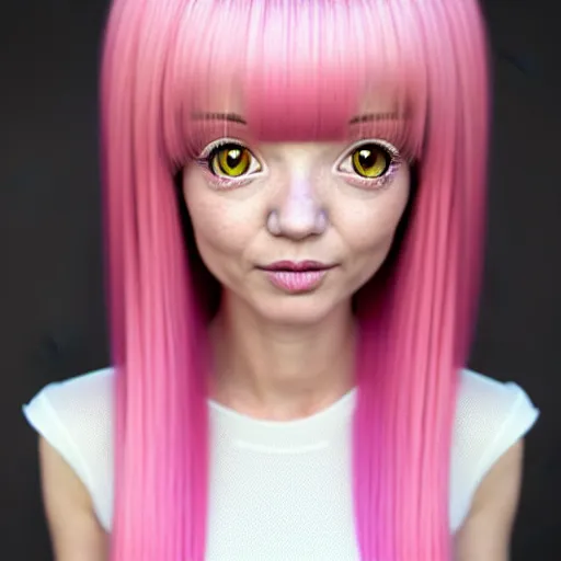 Image similar to A portrait of Nikki from Shining Nikki and Love, a cute 3d cgi toon young woman with long light pink hair, full bangs, hazel eyes, full face, light makeup, pale skin, Chinese heritage, cute outfit, medium shot, mid-shot, hyperdetailed, 8k, trending on artstation, as a Pixar character