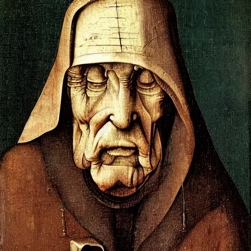 Image similar to portrait of an old wise wizard, art by hieronymus bosch