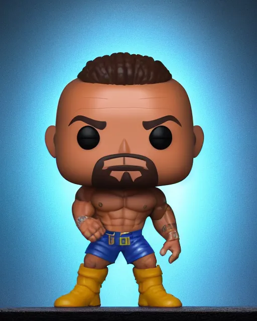 Image similar to full body 3d render of Dwayne Johnson as a funko pop, studio lighting, white background, blender, trending on artstation, 8k, highly detailed