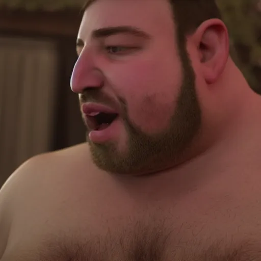 Prompt: a fat british virgin with a beard biting his bottom lip, chubby face, tra realistic, cinematic, 8 k