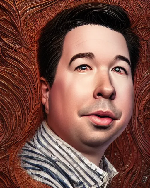 Image similar to a close up portrait of michael mcintyre & a blonde lady on staircase at livraria lello, real life skin, intricate, highly detailed, artstation, concept art, smooth, sharp focus, art by artgerm and greg rutkowski