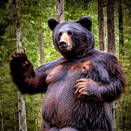 Image similar to human! bear werecreature, photograph captured at woodland creek