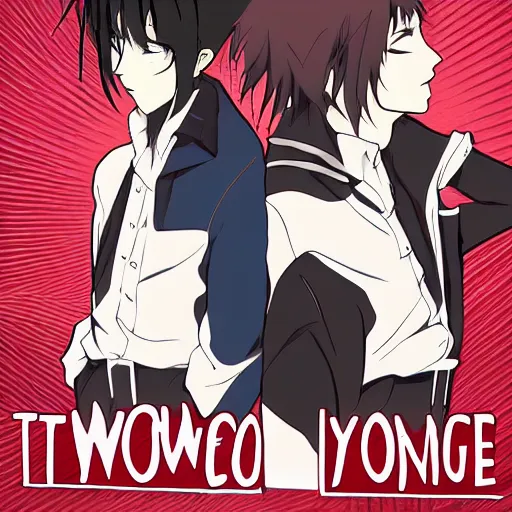 Image similar to two young men, one man human, one man vampire, anime style