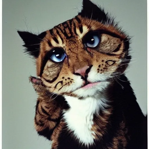 Image similar to 📷 john partridge playing rum tum tugger, spike collar, fluffy neck, cats the musical 🎶, 1 9 9 8 version, professional cat - like makeup, stunning lighting