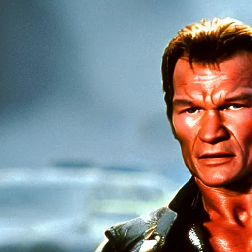 Prompt: patrick swayze starring as terminator movie still