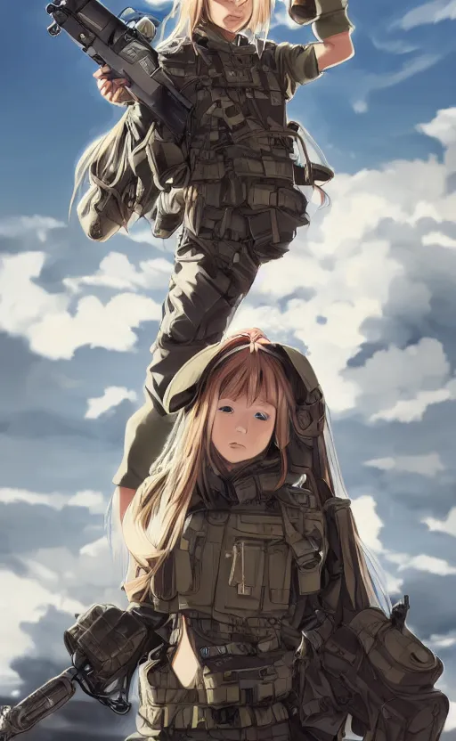 Prompt: a girl, fused aircraft parts, soldier clothing, combat helmet, anime style, long hair, hair down, symmetrical facial features, from tanya the evil, hyper realistic, 4 k, rule of thirds, extreme detail, detailed drawing, trending artstation, hd, d & d, realistic lighting, by alphonse mucha, greg rutkowski, sharp focus, backlit