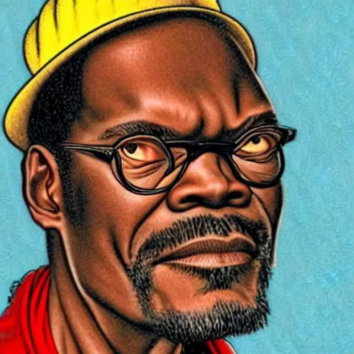 Image similar to a portrait of Samuel L Jackson drawn by Robert Crumb