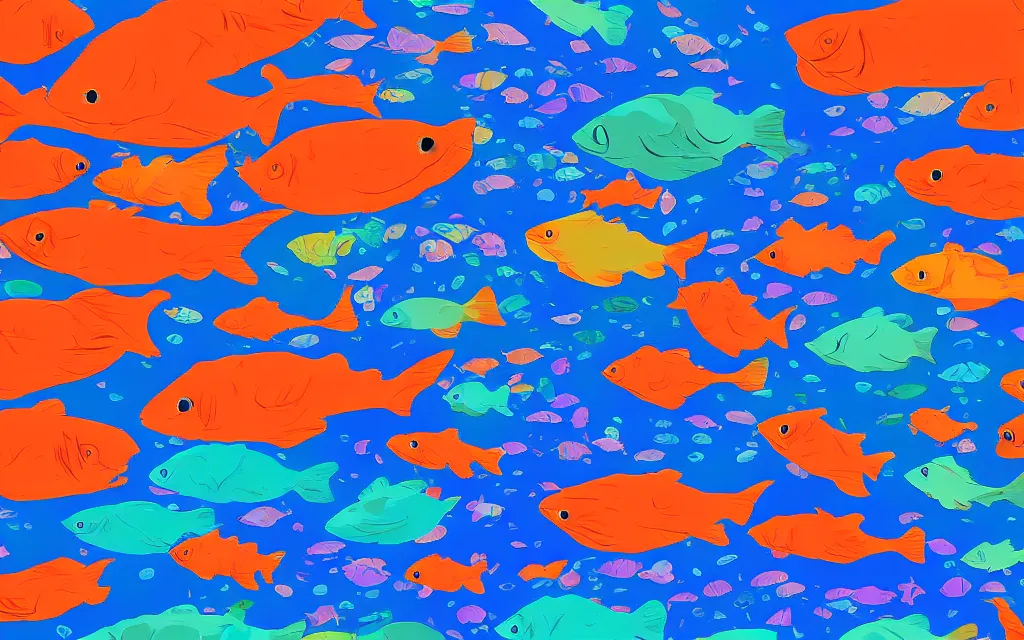 Image similar to a school of fish who form the shape of the indian flag in the deep sea, digital art