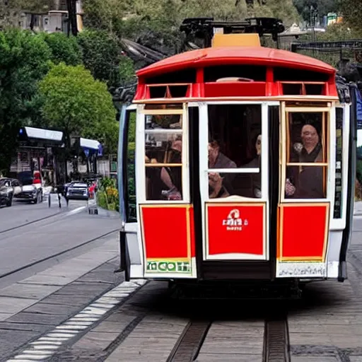 Prompt: a cablecar that looks like jim carrey