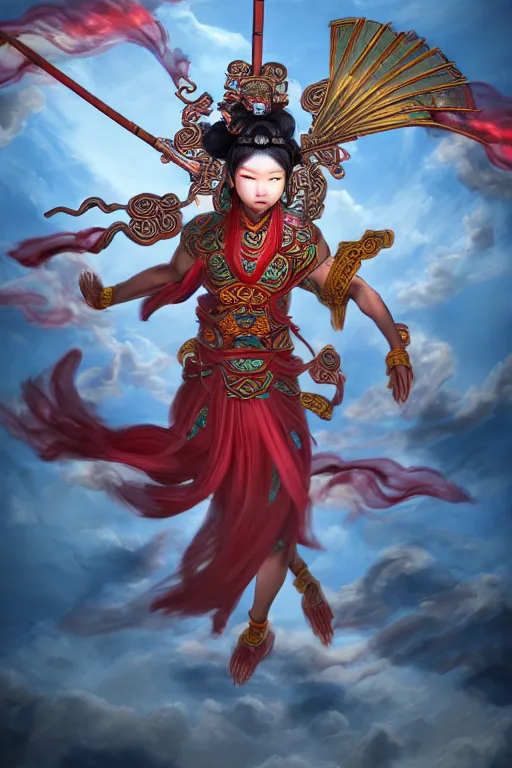 Image similar to nezha flies around swiftly on his wind flame circles in ruin chinese city, masterpiece, chinese mythology, top view, cinematic, fantasy character portrait, highly detailed, by new gods : nezha reborn, nezha : birth of the demon child, ne zha from smite, trending on artstation, concept art, flame everywhere,