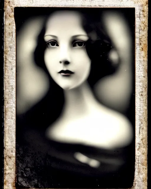 Image similar to [ [ [ [ [ [ tintype ] ] ] ] ] ] black and white dreamy young beautiful veiled female artificial intelligence, realistic pearl ornament in the face, long hair are intricate with highly detailed realistic pearls, cinematic, rim light, bokeh, photo - realistic, elegant, high detail, 8 k, masterpiece, photo taken in 1 9 3 0