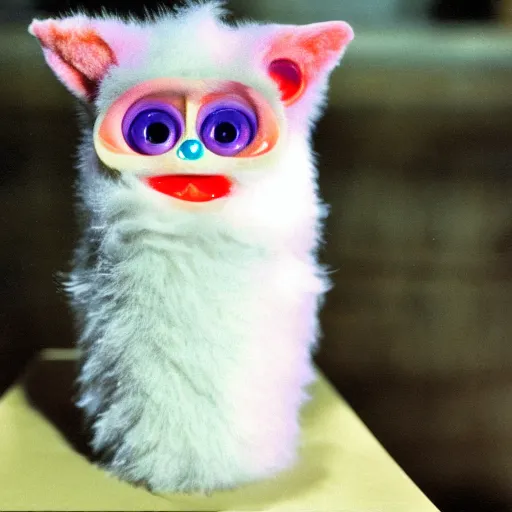 Image similar to photo of a long Furby with no fur and it's skin is raw chicken skin, from Eraserhead