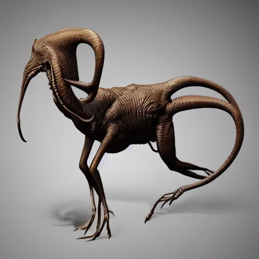 Image similar to a very strange looking animal with very long legs, concept art by jason a. engle, featured on zbrush central, photorealism, zbrush, lovecraftian, hard surface modeling