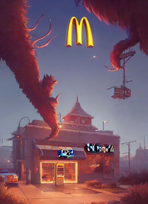 Image similar to Highly detailed McDonalds logo, Stephen Bliss, unreal engine, fantasy art by Greg Rutkowski, Loish, Rhads, Makoto Shinkai and Lois van baarle, ilya kuvshinov, rossdraws, Tom Bagshaw, global illumination, radiant light, detailed and intricate environment