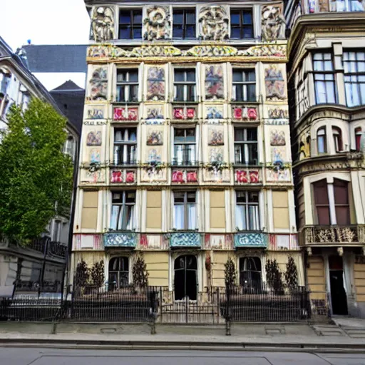 Prompt: Facade of an art nouveau mansion in Brussels