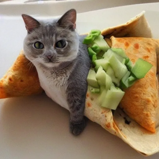 Image similar to a literal burrito made out of a cat, cute