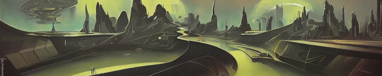 Image similar to retro sci-fi painting of an alien city