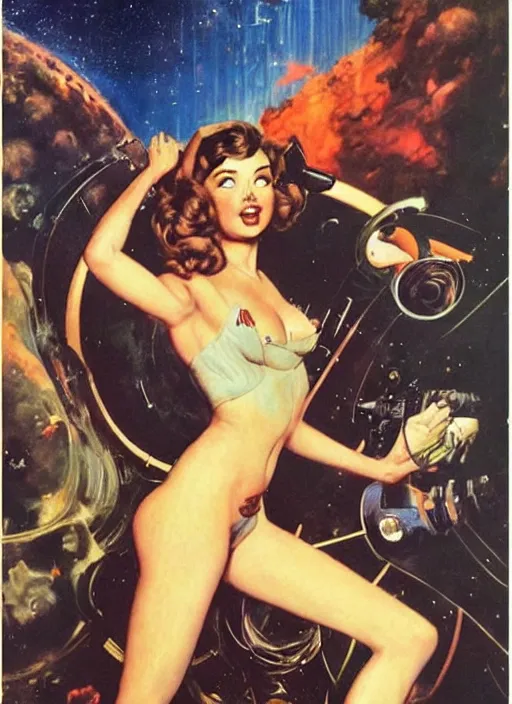 Image similar to the woman from venus starring anna de armas, vintage scifi poster art by john alvin, river mcginnis, norman rockwell, frank frazetta and drew struzan, trending on pinterest, beautiful, lovely