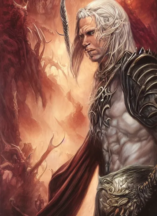 Prompt: a fantasy comic book style portrait of drizzt do'urden, oil painting by boris vallejo and julie bell and luis royo, full body portrait, hyper realistic, hd, intricate, elegant, character design, concept art, cinematic lighting