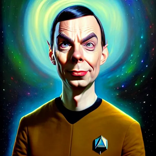 Prompt: Portrait of Sheldon cooper as Spock Funny cartoonish by Gediminas Pranckevicius H 704 and Tomasz Alen Kopera