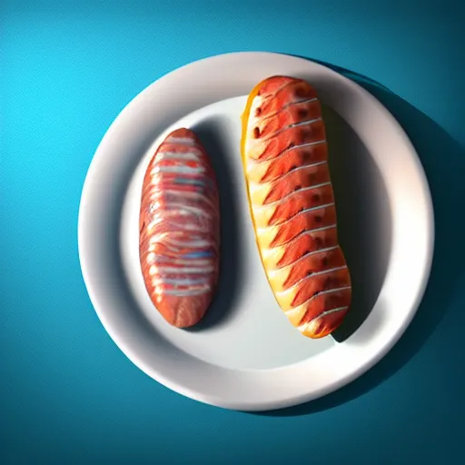 Prompt: photorealistic, half fish half sausage on a plate. sausage with the fins of a fish