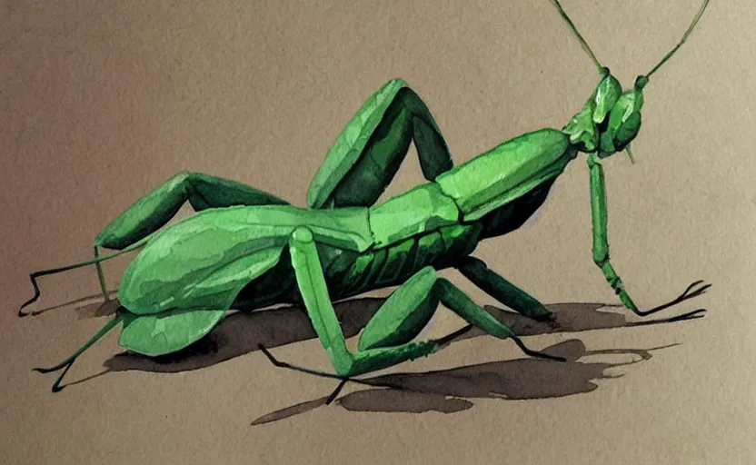 Image similar to concept art of a mantis insect, pinterest, artstation trending, behance, watercolor, by coby whitmore, silver, laser light,