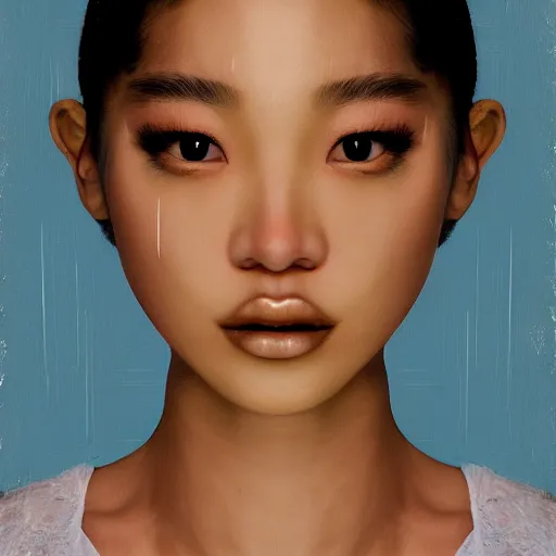 Image similar to a masterpiece portrait photo of a beautiful young woman who looks like a korean beyonce, symmetrical face