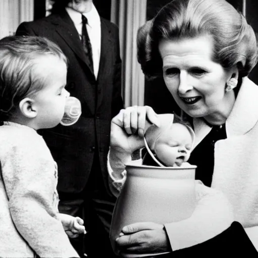 Image similar to margaret thatcher stealing milk from a baby