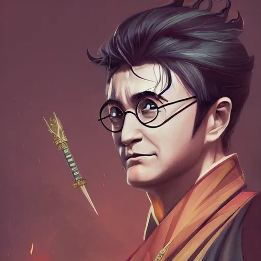 Prompt: harry potter as an samurai, backround dark, highly detailed, digital illustration, trending in artstation, modern painting, smooth, sharp focus, intricate, by peter mohrbacher