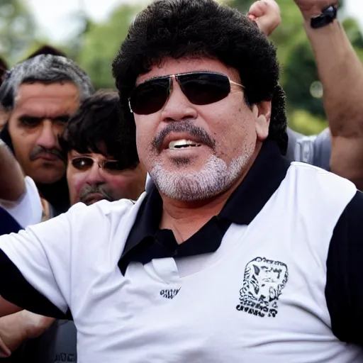 Prompt: maradona at a demonstration against hard drugs and hiv