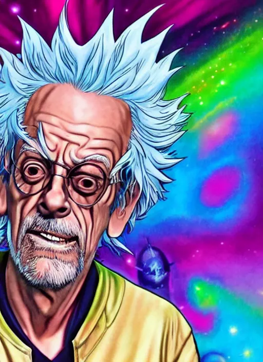 Image similar to Christopher Lloyd as Rick Sanchez by Noriyoshi Ohrai and Lisa Frank