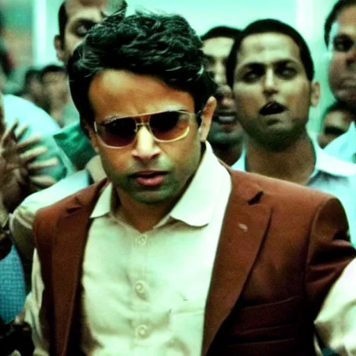 Prompt: narendra modi in fight club, surrounded by a lot of people, a still from the movie fight club 8 k