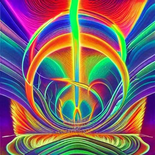 Image similar to collaborative intelligence in your pocket in the style of alex grey, album cover, award winning, beautiful, colorful, volumetric lighting, trending on artstation