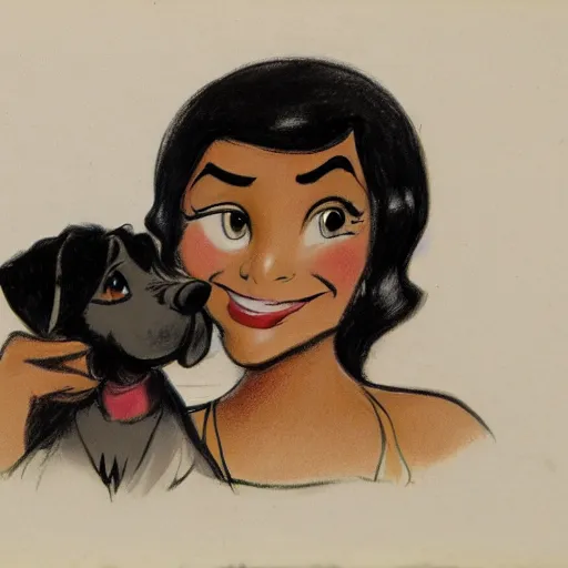 Image similar to milt kahl sketch of black hair cuban girl with dog nose