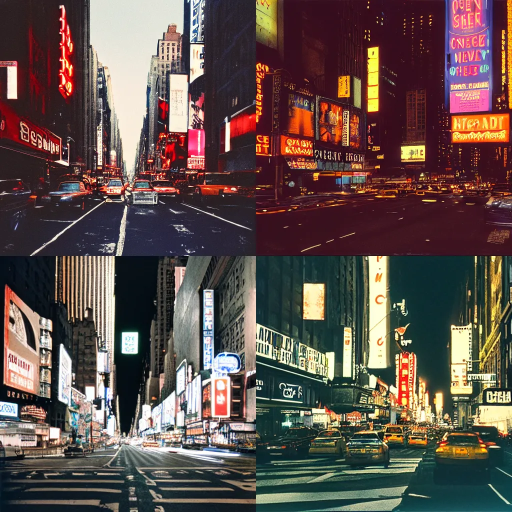 Prompt: a Cinestill 800 film photo of 42nd street New York City at night