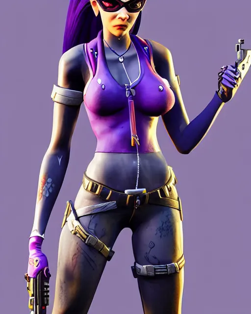 Image similar to widowmaker from overwatch, intricate details, highly detailed, in the style of gta 5 game cover art