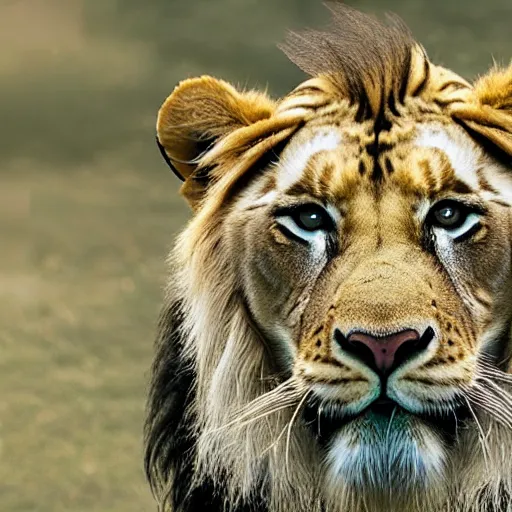 Prompt: Photo of a hybrid of a lion and a tiger