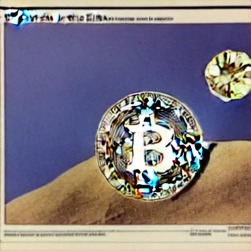 Prompt: bitcoin to the moon. ap photograph 1 9 8 5