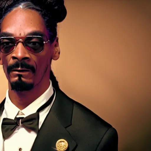 Prompt: a film still of Snoop Dogg as Don King, 40mm lens, shallow depth of field, split lighting